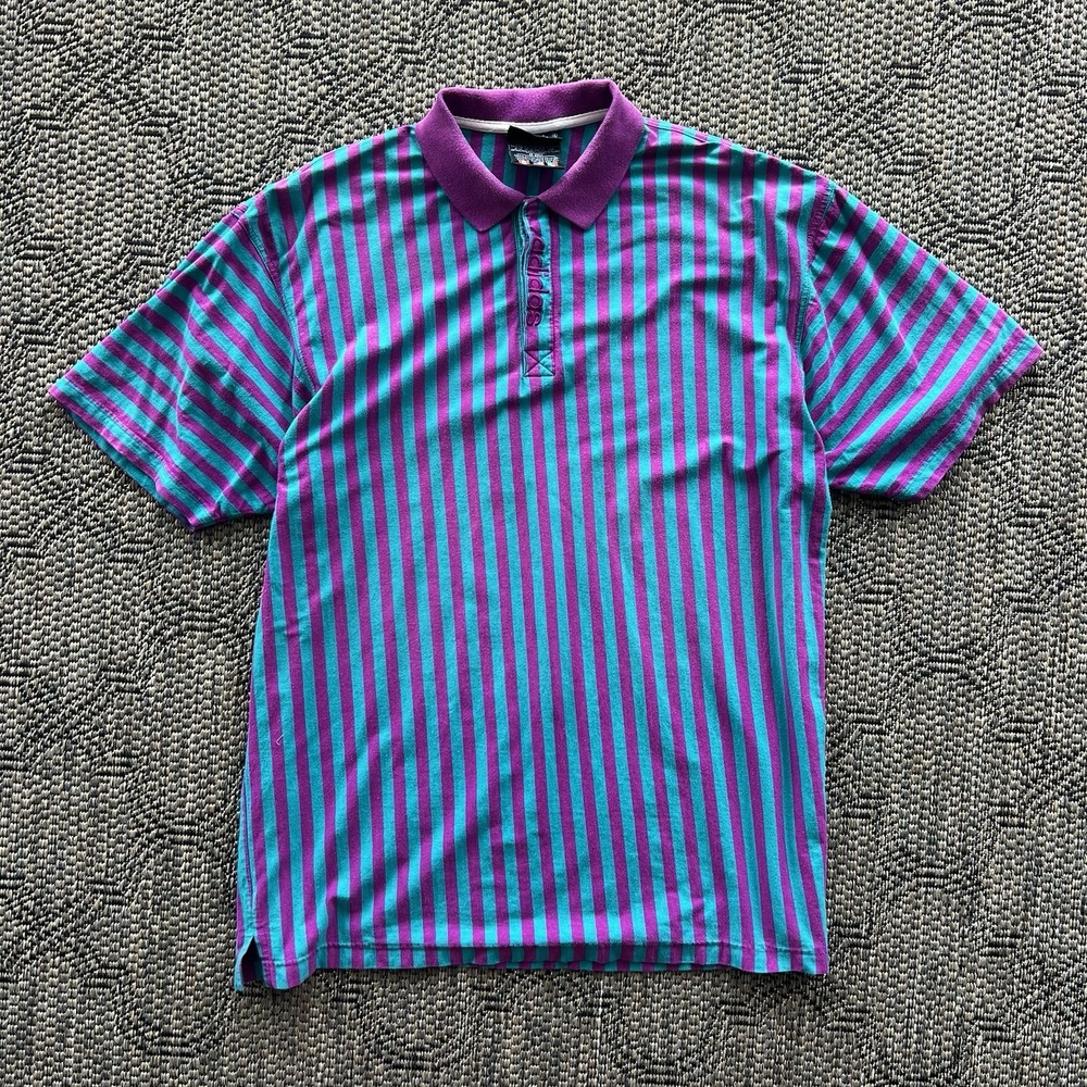 Vintage Adidas Shirt Men's XL Purple Blue Striped Polo Tennis 90s